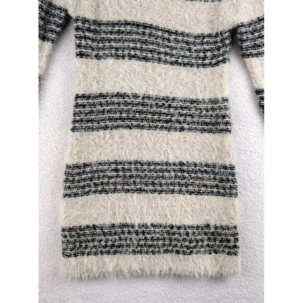 Mirumi Striped Fuzzy Knit Sweater‎ Dress Long Sleeve Sparkle V Neck M